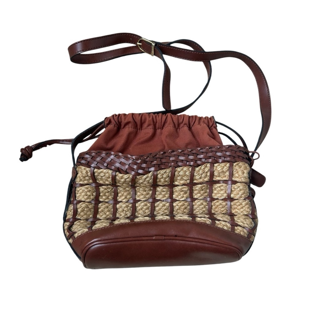 Vintage Leslie Fay Faux Leather and Straw Shoulder/Crossbody Bag